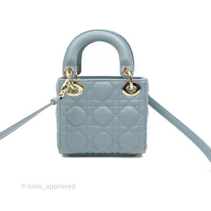Christian Dior Micro Lady Dior Cannage Blue Grey Lambskin Gold Hardware