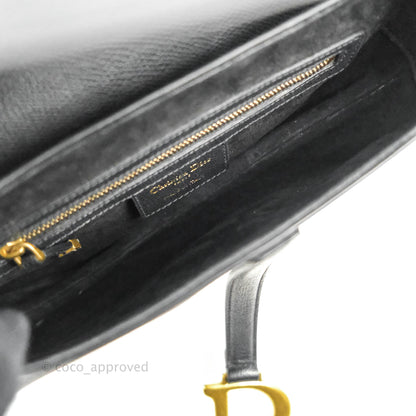 Christian Dior Saddle Bag Black Grained Calfskin Gold Hardware