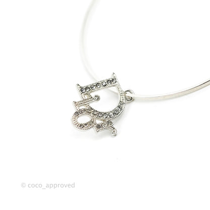 Dior Crystal Logo Hoop Earrings Silver Tone