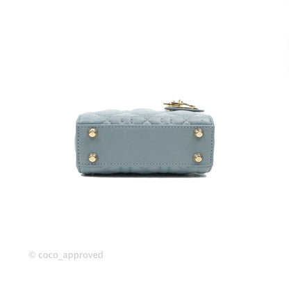 Christian Dior Micro Lady Dior Cannage Blue Grey Lambskin Gold Hardware