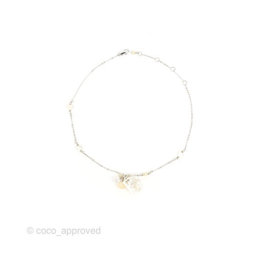 Dior Heart White Pendant Necklace Silver Tone