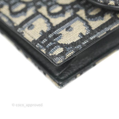 Christian Dior Saddle Flap Card Holder Blue Dior Oblique Jacquard