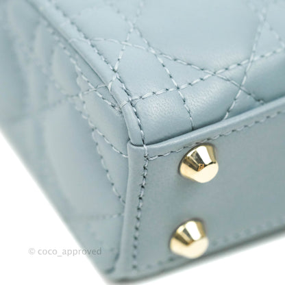 Christian Dior Micro Lady Dior Cannage Blue Grey Lambskin Gold Hardware