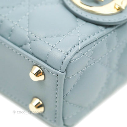 Christian Dior Micro Lady Dior Cannage Blue Grey Lambskin Gold Hardware
