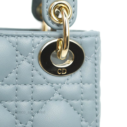 Christian Dior Micro Lady Dior Cannage Blue Grey Lambskin Gold Hardware