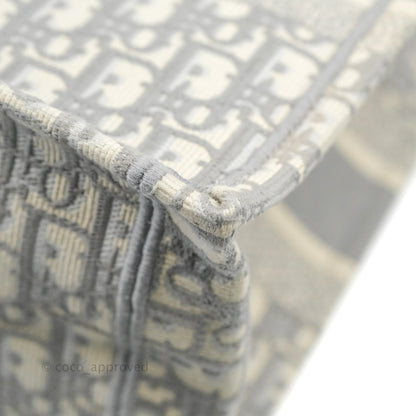 Christian Dior Medium (Old Small) Light Grey Oblique Embroidery Canvas Book Tote