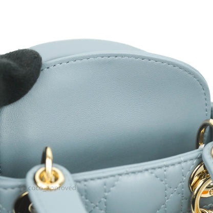 Christian Dior Micro Lady Dior Cannage Blue Grey Lambskin Gold Hardware