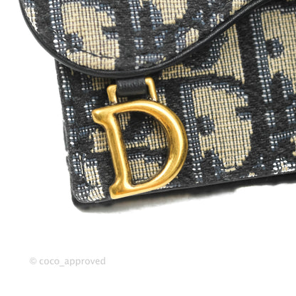 Christian Dior Saddle Flap Card Holder Blue Dior Oblique Jacquard