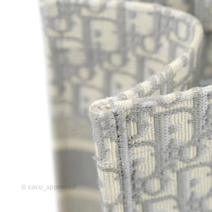 Christian Dior Medium (Old Small) Light Grey Oblique Embroidery Canvas Book Tote