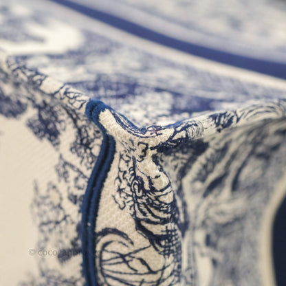 Christian Dior Medium (Old Small) Embroidered Toile De Jouy Canvas Book Tote Blue