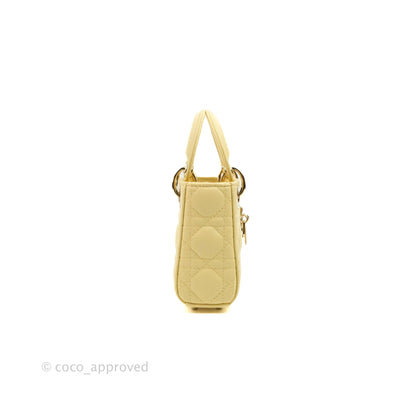 Christian Dior Micro Lady Dior Cannage Pale Yellow Lambskin Gold Hardware