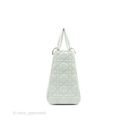 Christian Dior Medium Lady Dior Light Mint Grained Leather Silver Hardware