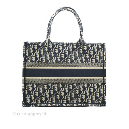 Christian Dior Medium Blue (Old Small) Dior Oblique Embroidery Canvas Book Tote