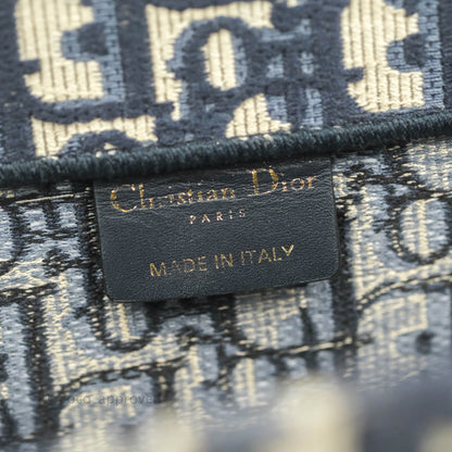 Christian Dior Medium Blue (Old Small) Dior Oblique Embroidery Canvas Book Tote