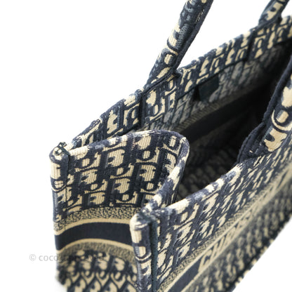 Christian Dior Medium Blue (Old Small) Dior Oblique Embroidery Canvas Book Tote