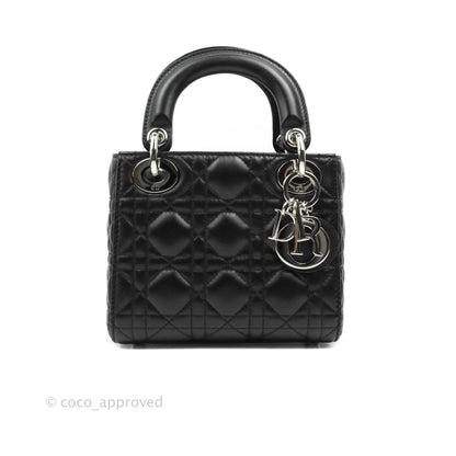 Christian Dior Cannage Mini Lady Dior Black Silver Hardware