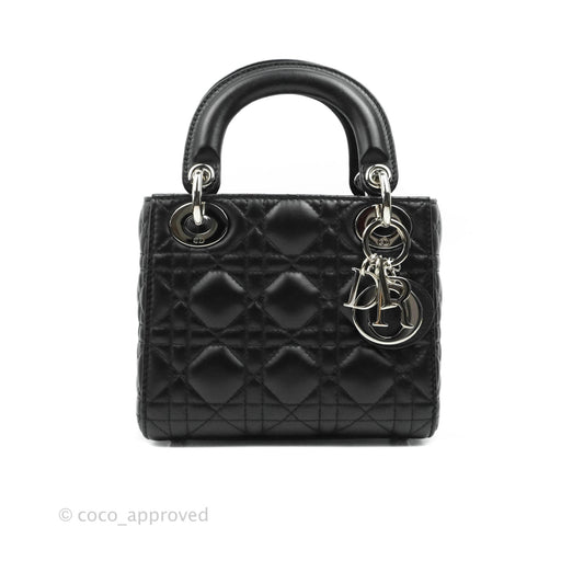 Christian Dior Cannage Mini Lady Dior Black Silver Hardware