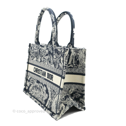 Christian Dior New Small Embroidered Toile De Jouy Navy Canvas Book Tote