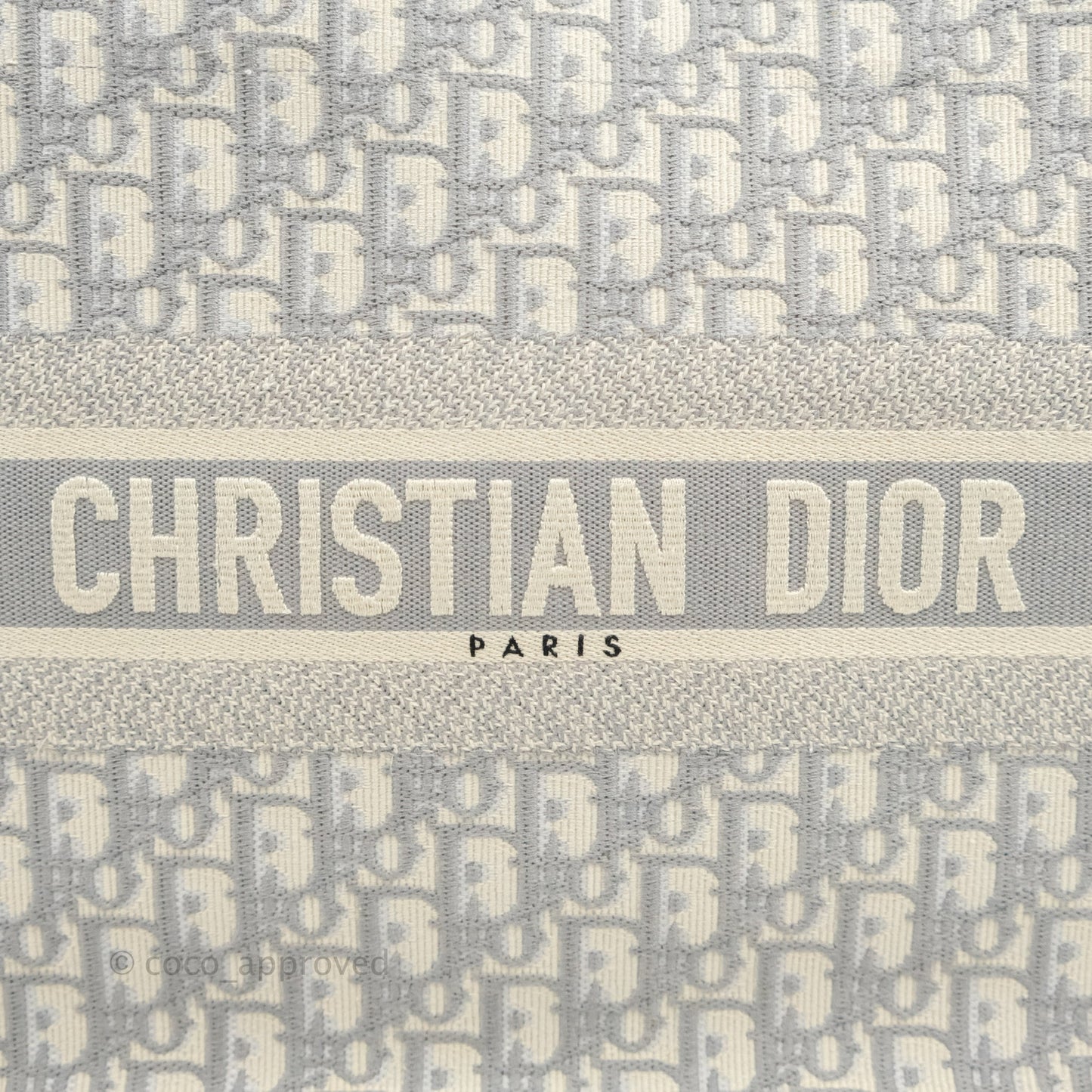 Christian Dior Medium (Old Small) Light Grey Oblique Embroidery Canvas Book Tote