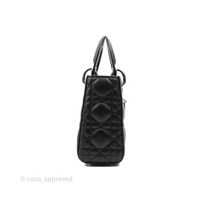 Christian Dior Cannage Mini Lady Dior Black Silver Hardware