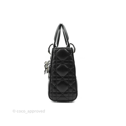 Christian Dior Cannage Mini Lady Dior Black Silver Hardware