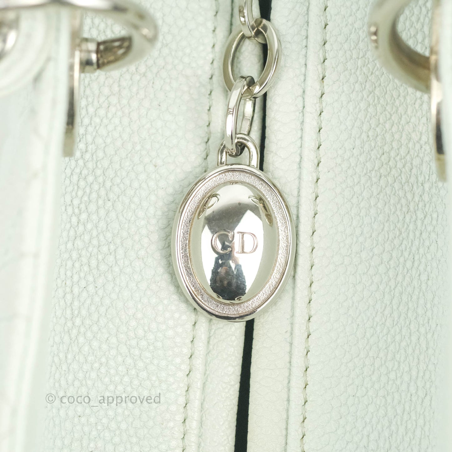 Christian Dior Medium Lady Dior Light Mint Grained Leather Silver Hardware