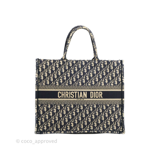 Christian Dior Large Dior Oblique Embroidery Canvas Book Tote