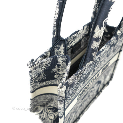 Christian Dior New Small Embroidered Toile De Jouy Navy Canvas Book Tote