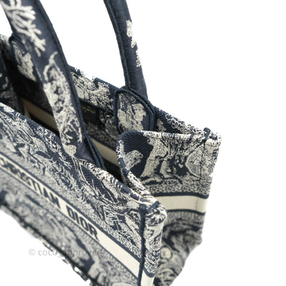 Christian Dior New Small Embroidered Toile De Jouy Navy Canvas Book Tote