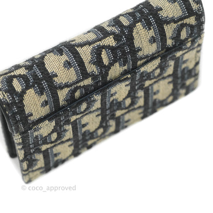 Christian Dior Saddle Flap Card Holder Blue Dior Oblique Jacquard