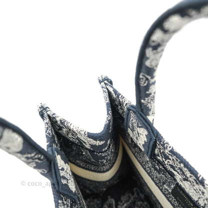 Christian Dior New Small Embroidered Toile De Jouy Navy Canvas Book Tote