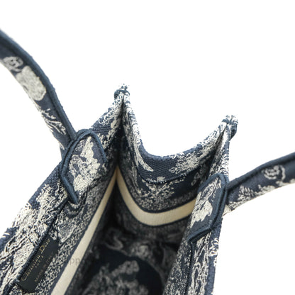 Christian Dior New Small Embroidered Toile De Jouy Navy Canvas Book Tote