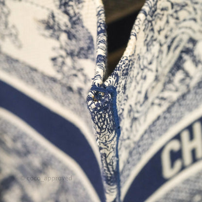 Christian Dior Medium (Old Small) Embroidered Toile De Jouy Canvas Book Tote Blue