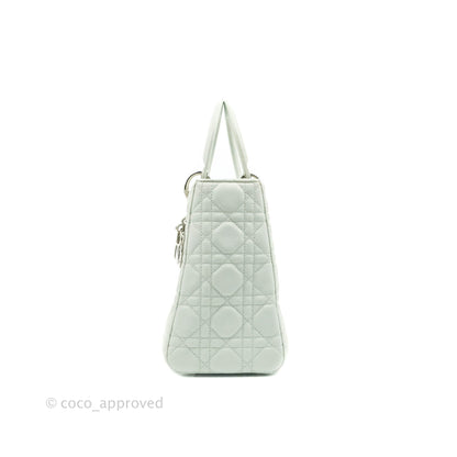 Christian Dior Medium Lady Dior Light Mint Grained Leather Silver Hardware