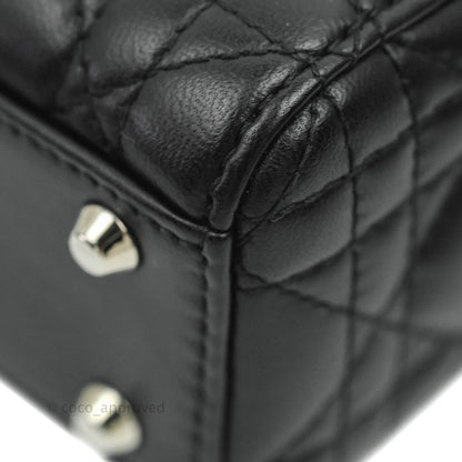 Christian Dior Cannage Mini Lady Dior Black Silver Hardware