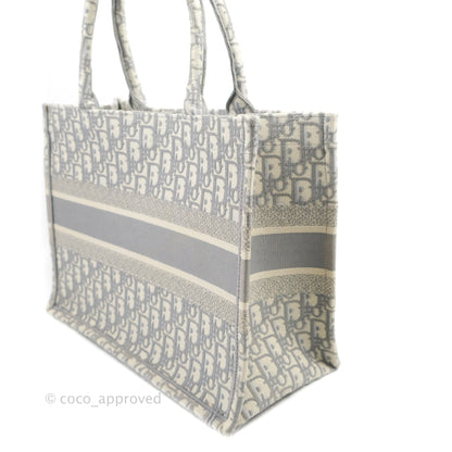 Christian Dior Medium (Old Small) Light Grey Oblique Embroidery Canvas Book Tote