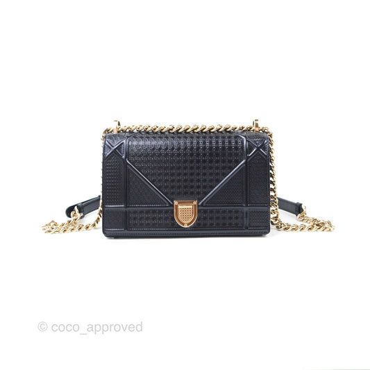 Christian Dior Small Diorama Flap Bag Dark Metallic Calfskin Gold Hardware