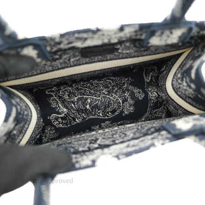 Christian Dior New Small Embroidered Toile De Jouy Navy Canvas Book Tote