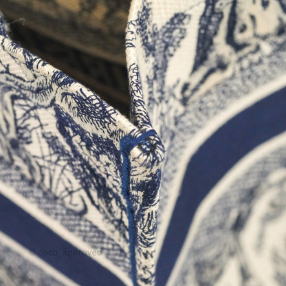 Christian Dior Medium (Old Small) Embroidered Toile De Jouy Canvas Book Tote Blue