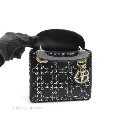 Christian Dior Cannage Mini Lady Dior Satin Crystal