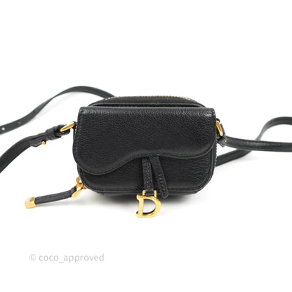 Dior Mini Saddle Shoulder Strap Pouch Black Goatskin