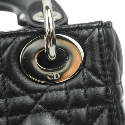Christian Dior Cannage Mini Lady Dior Black Silver Hardware