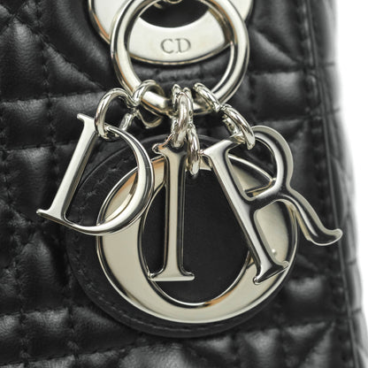 Christian Dior Cannage Mini Lady Dior Black Silver Hardware
