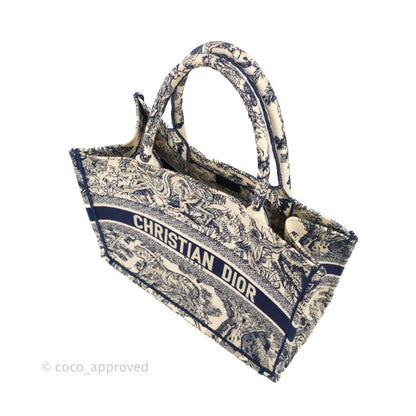Christian Dior Medium (Old Small) Embroidered Toile De Jouy Canvas Book Tote Blue