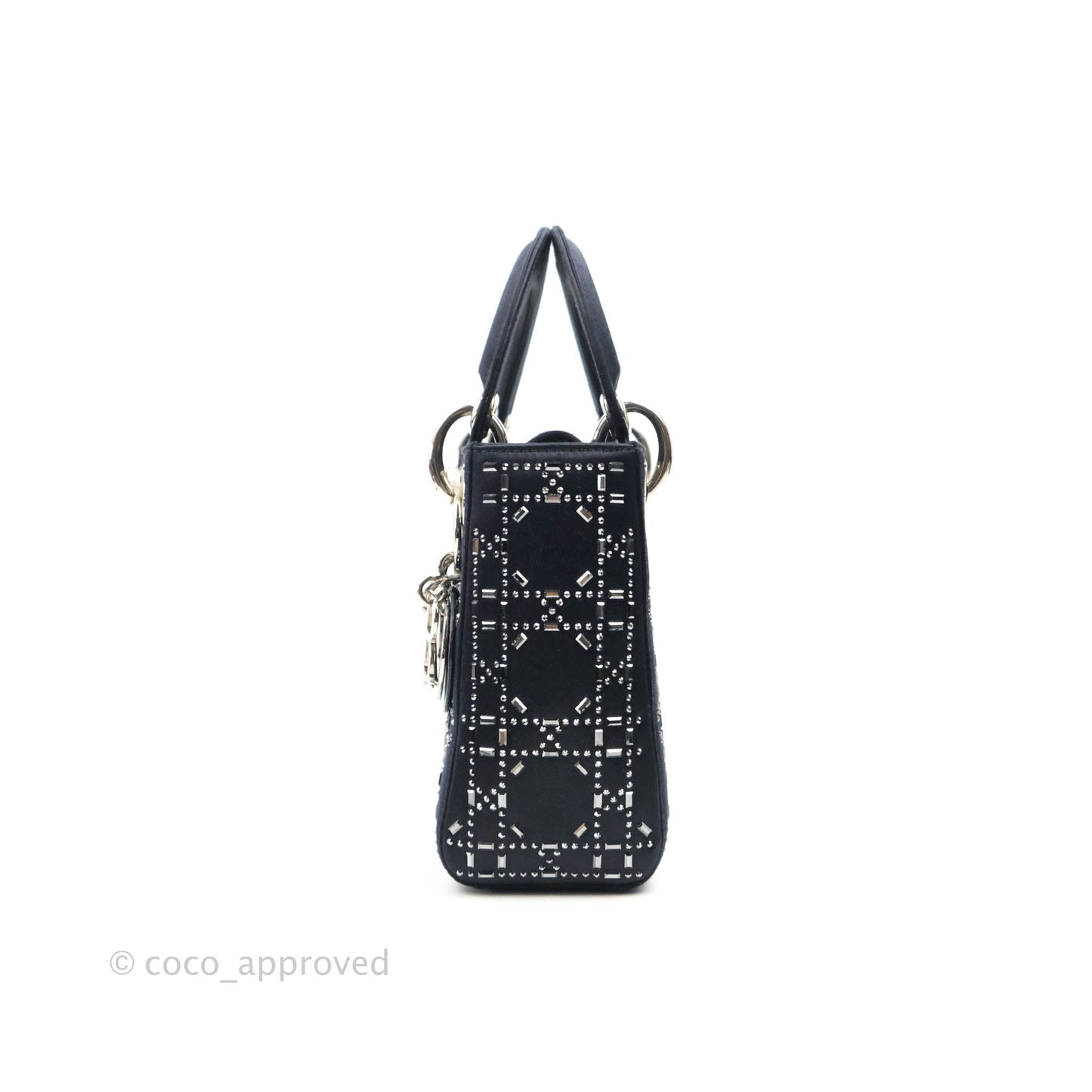 Christian Dior Mini Lady Dior Bag Black Strass Cannage Satin Silver Hardware