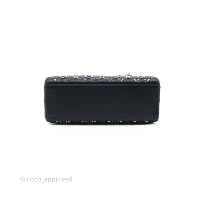 Christian Dior Mini Lady Dior Bag Black Strass Cannage Satin Silver Hardware