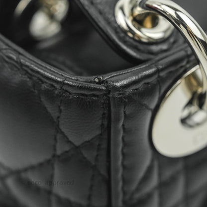 Christian Dior Cannage Mini Lady Dior Black Silver Hardware