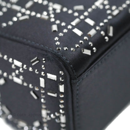 Christian Dior Mini Lady Dior Bag Black Strass Cannage Satin Silver Hardware