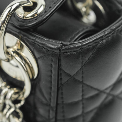 Christian Dior Cannage Mini Lady Dior Black Silver Hardware
