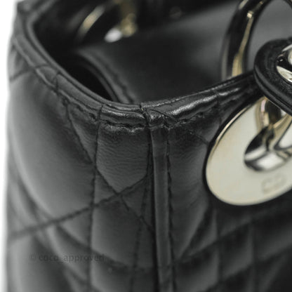 Christian Dior Cannage Mini Lady Dior Black Silver Hardware